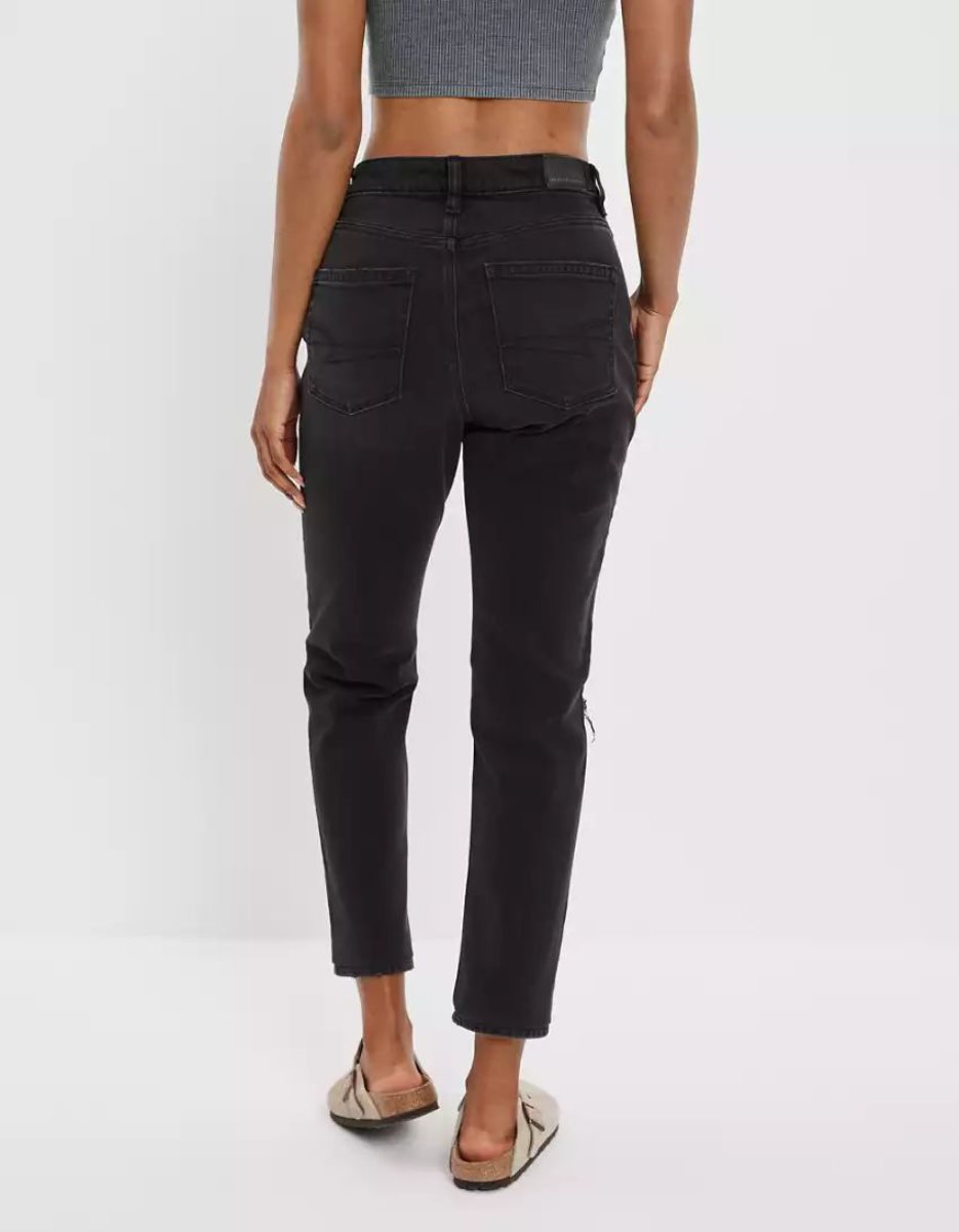 Jean American Eagle AE Stretch Ripped Mom Noir Femme | DPQ-84230741